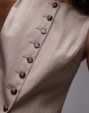 Topshop high neck waistcoat with pocket in pinstripe taupe