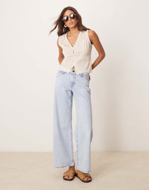 ASOS DESIGN lace trim waistcoat in cream