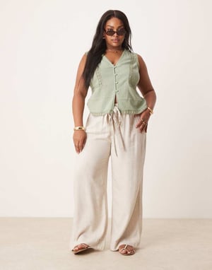 ASOS DESIGN Curve lace trim waistcoat in sage