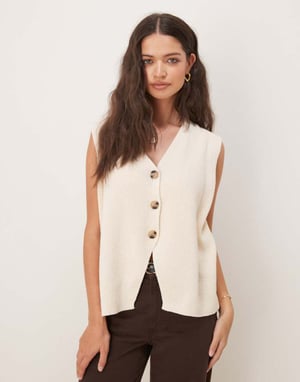 ASOS DESIGN relaxed fit waistcoat in cream