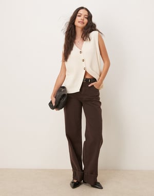 ASOS DESIGN relaxed fit waistcoat in cream