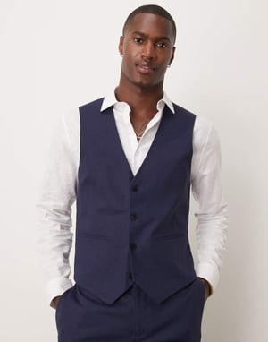 ASOS DESIGN linen blend slim suit waistcoat in navy