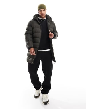 French Connection longline puffer jacket in khaki