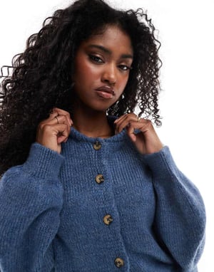 ASOS DESIGN långärmad cardigan med rundad hals i blått