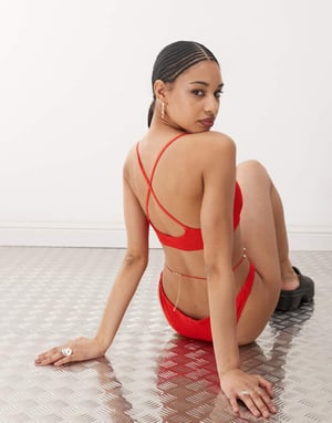 Weekday Sun krinklad scoop neck bikinitopp i röd