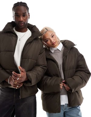 COLLUSION unisex pufferjacka i brunt