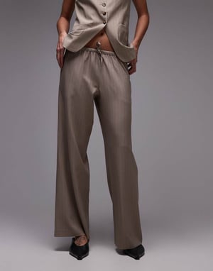 Topshop jogger med dragsko framtill i taupe randig