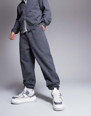 ASOS DESIGN premium tungvikts oversized joggers 400gsm i kolgrå melange - KOLGRÅ