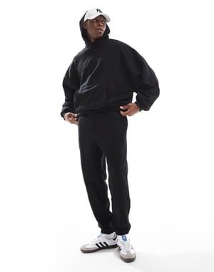ASOS DESIGN premium tyngre tapered joggers 400gsm i svart - SVART