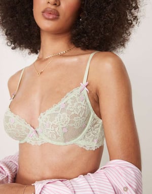 ASOS DESIGN Thea rosens blomma broderat spets behå med bygel i salviagrön