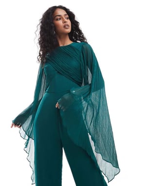 ASOS DESIGN överdrivna ärmar chiffong vida byxdress i juvelgrön