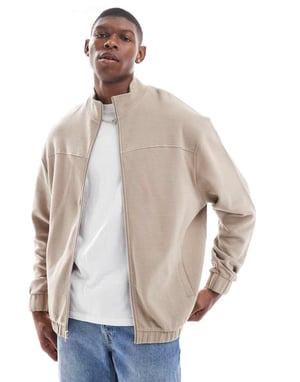 ASOS DESIGN avslappnad Harrington jerseyjacka i ribbad textur i beige