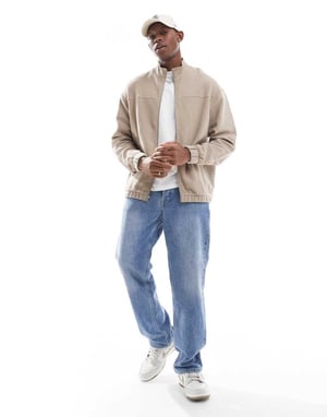 ASOS DESIGN avslappnad Harrington jerseyjacka i ribbad textur i beige