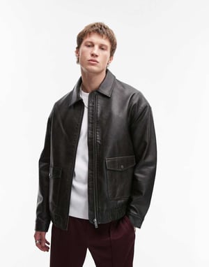Topman imitationslädersjacka A2 i svart