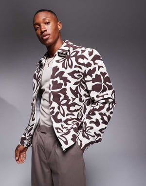ASOS DESIGN blommig jacquard harrington-jacka i brunt