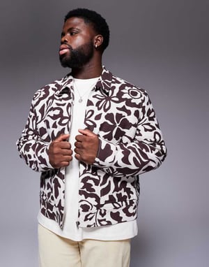 ASOS DESIGN blommig jacquard harrington-jacka i brunt
