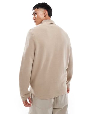 ASOS DESIGN kvartslång dragkedja ribbad krage sweatshirt i sten