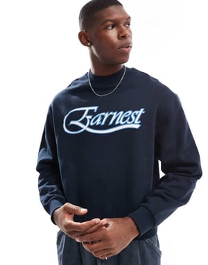 ASOS DESIGN boxig sweatshirt med satängbroderi på bröstet i marinblå