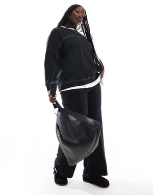 Vero Moda Curve boxy sweatshirt-set med kontrasterande sömmar i svart