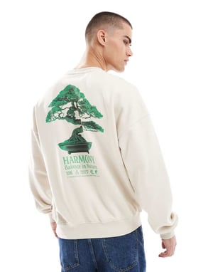 ONLY & SONS oversized sweatshirt med harmoni-baktryck i krämfärgad