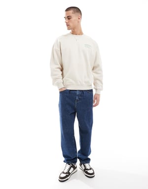 ONLY & SONS oversized sweatshirt med harmoni-baktryck i krämfärgad
