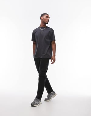 Topman straight chino trousers in black