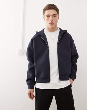 Weekday Simon zip hoodie i marinblått i scuba-material