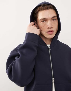 Weekday Simon zip hoodie i marinblått i scuba-material