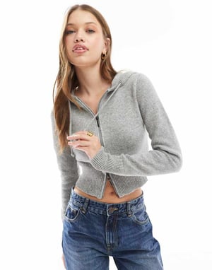 Cotton On dubbel dragkedja hoodie i grå melange