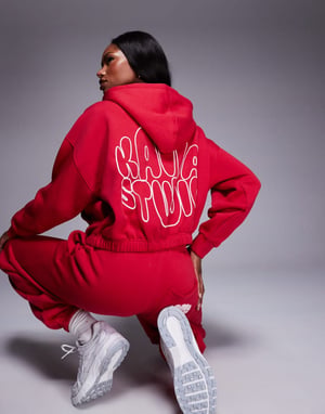 Kaiia bomullsblandning Studio bubbel-logo baktryck zip-up hoodie co-ord i röd