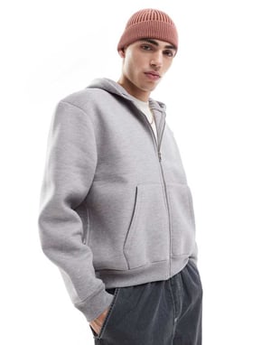 ASOS DESIGN tung avslappnad boxy zip-up hoodie i scuba-material i grått