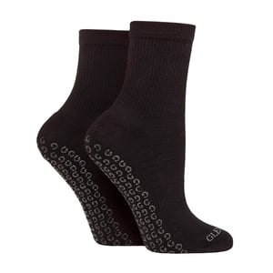 2 Pair Ladies Yoga Grip Socks | Cotton Cushioned Mid Length Gym Pilates Socks