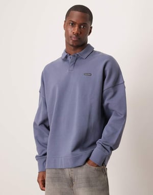 Calvin Klein Jeans label logo rugby shirt in steel blue