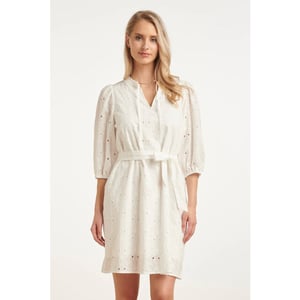 Smashed Lemon Witte broderie jurk met v-hals en strikceintuur |