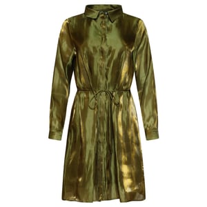 Smashed Lemon Glanzende midi-jurk met taillekoord |