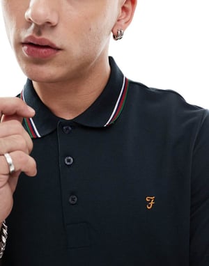 Farah alvin short sleeve polo in navy with tipping