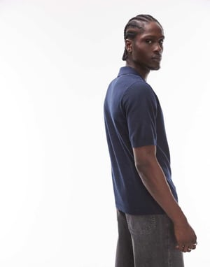 Topman short sleeve knitted open revere shirt in navy