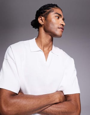 ASOS DESIGN relaxed knitted midweight cotton notch neck polo in white