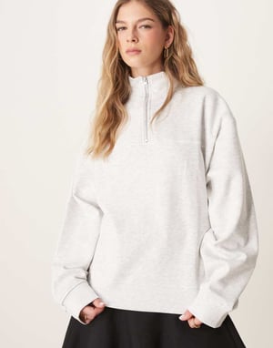 ASOS DESIGN Funnel neck half zip sweatshirt in ice marl