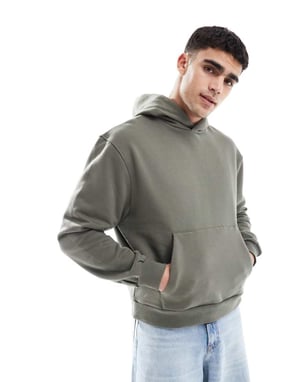 ASOS DESIGN premium heavyweight boxy oversized hoodie in 400gsm in khaki - MGREEN