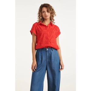 Smashed Lemon Blouse met bloemen borduursel en korte mouwen |