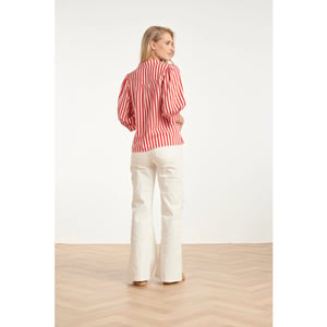Smashed Lemon Gestreepte dames blouse met pofmouwen |