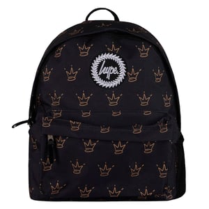 Unisex Black King Crown Pattern Backpack with Padded Straps | School Travel Bag