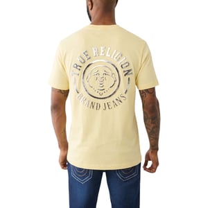 True Religion Mens T Shirts Embossed Foil Buddha Face Logo Cotton Tee