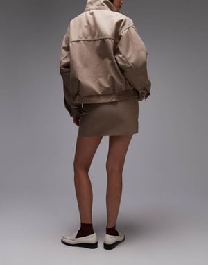 Topshop fuskmocka minikjol i ljusbeige