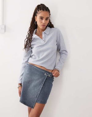 COLLUSION denim wrap skirt in midwash