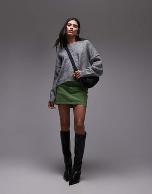 Topshop denim mini plisserad kjol i grön