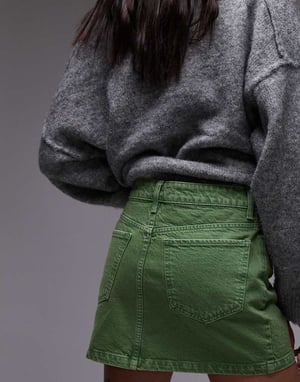 Topshop denim mini plisserad kjol i grön