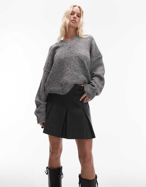 & Other Stories veckad minikjol i grå herringbone