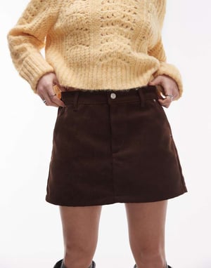 Topshop fuskmocka pelmet mini kjol i brunt